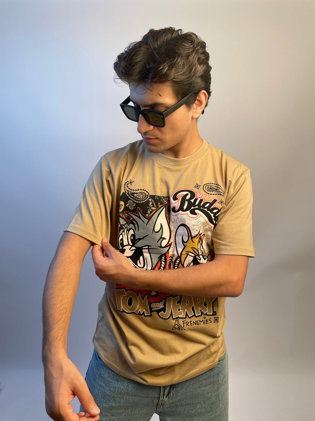 Beige Tom & Jerry - Drop Shoulder T-Shirt