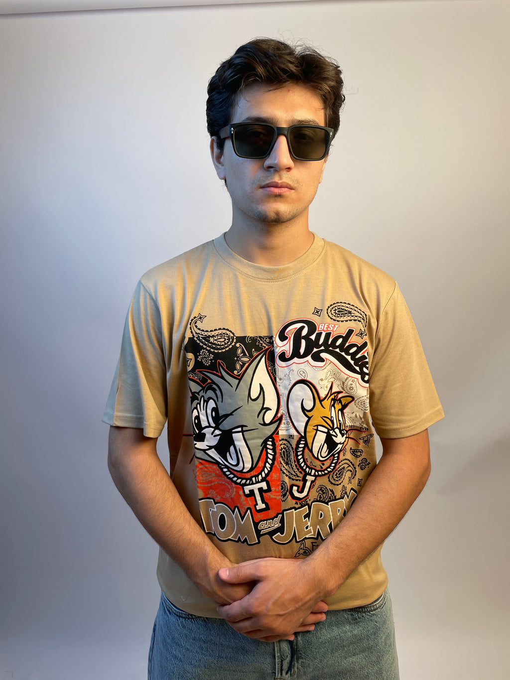 Beige Tom & Jerry - Drop Shoulder T-Shirt