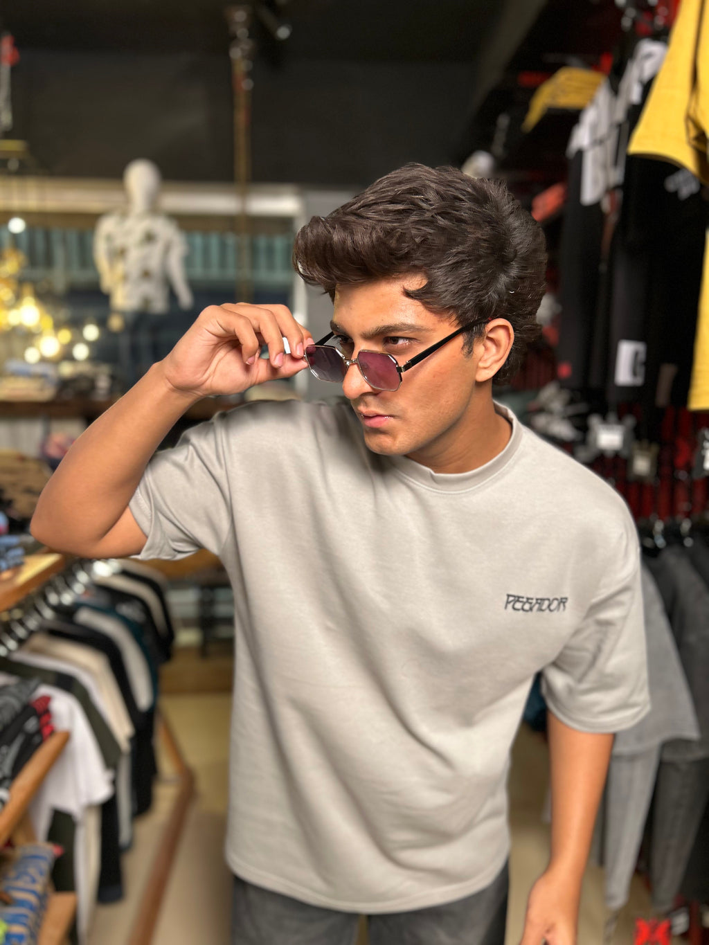 Stone Grey Pegador-Floral | Drop Shoulder T-shirt