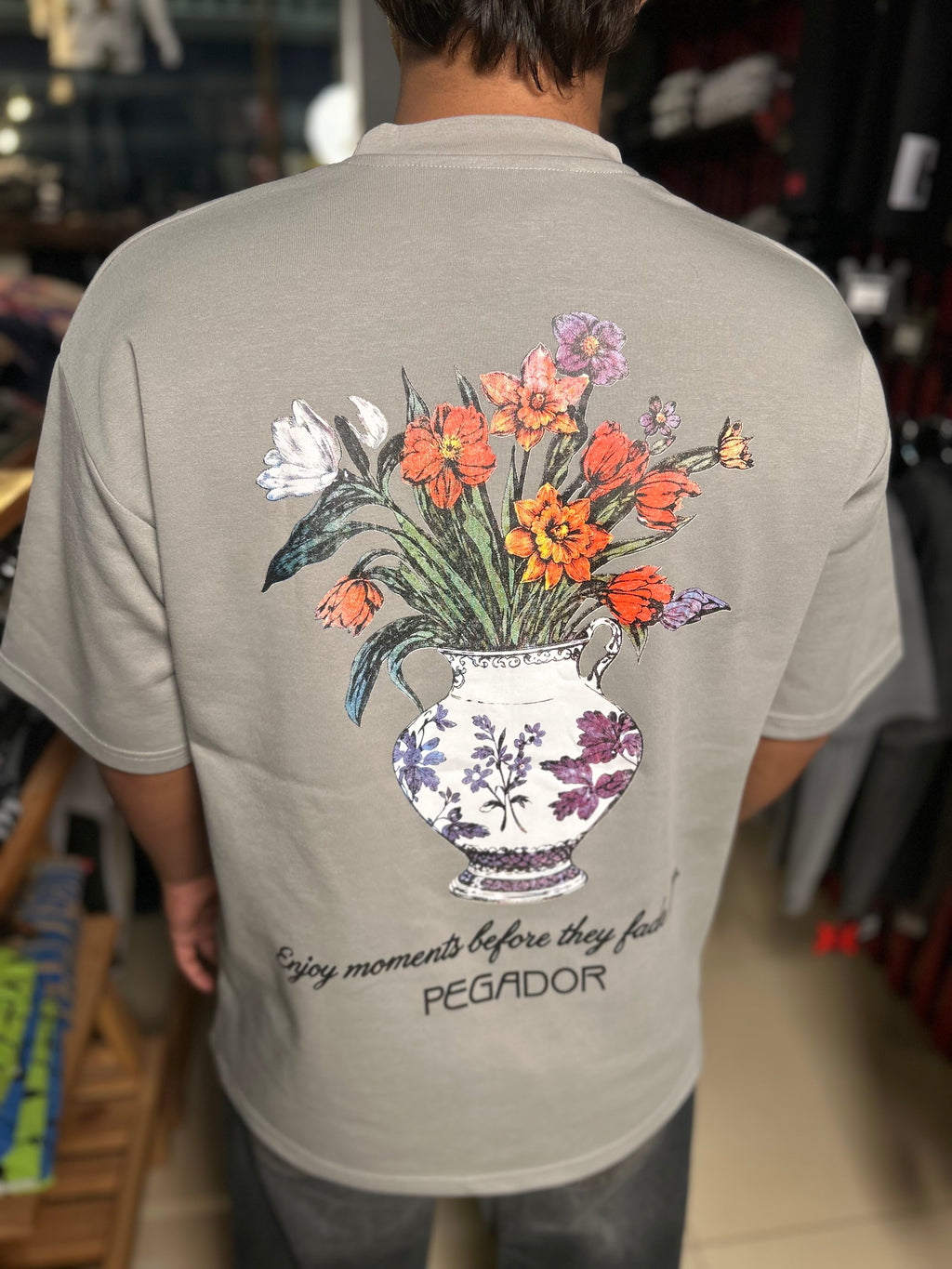 Stone Grey Pegador-Floral | Drop Shoulder T-shirt
