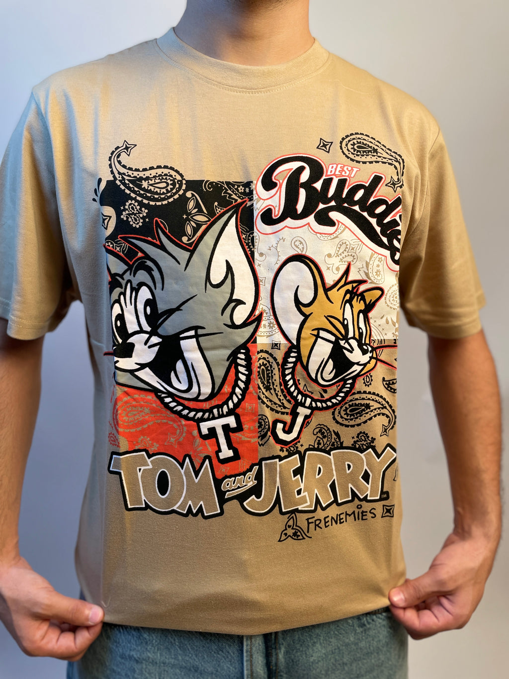 Beige Tom & Jerry - Drop Shoulder T-Shirt